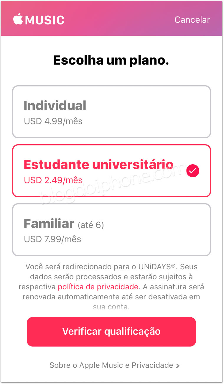 Apple Music Estudantes