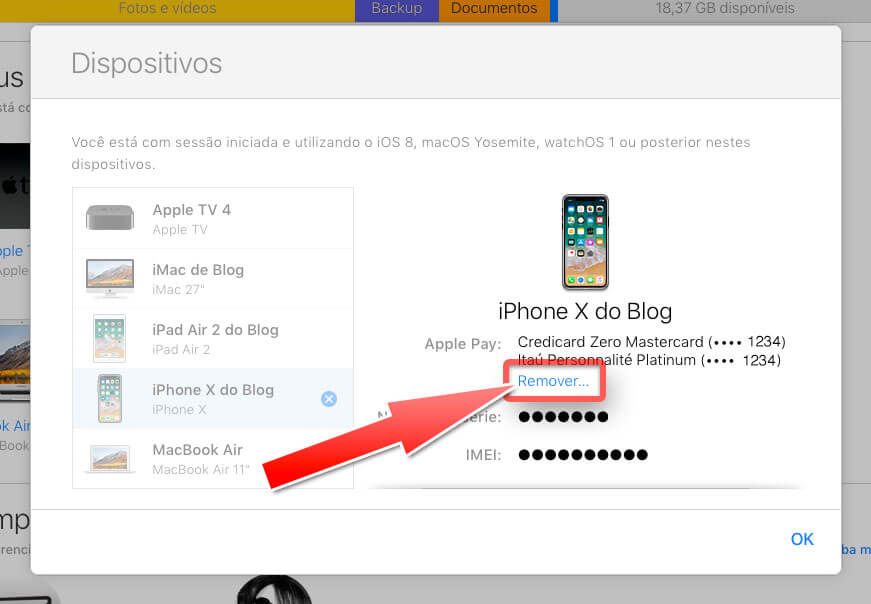 remover cartao do apple pay