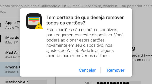 remover cartao do apple pay