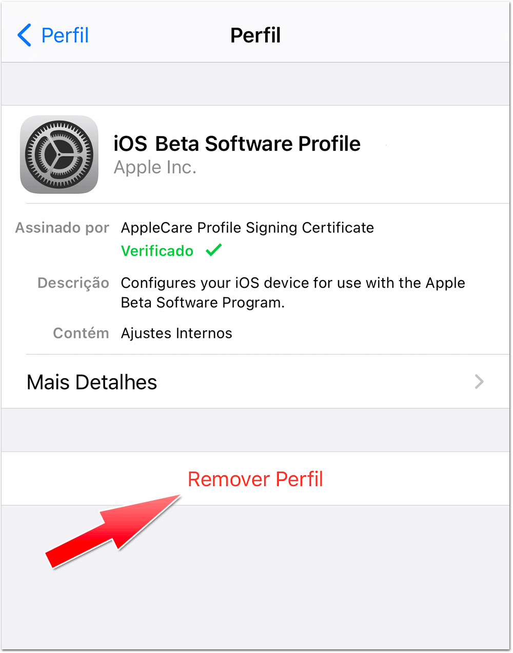 apagar beta do iOS