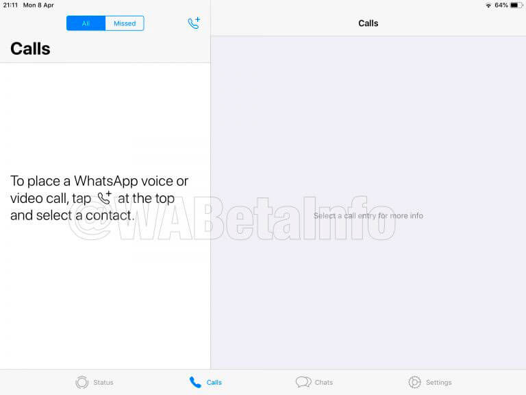 Tela de um WhatsApp para tablets
