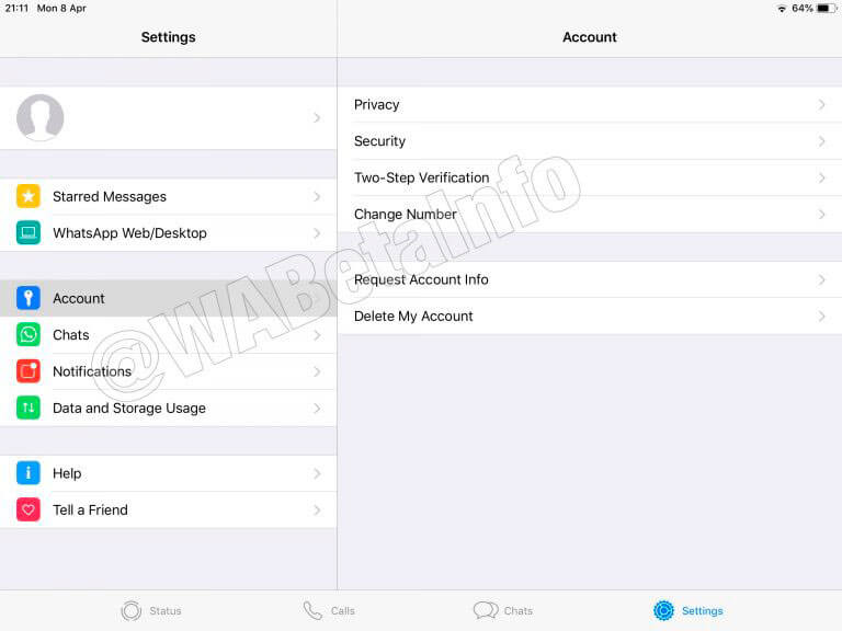 Tela de um WhatsApp para tablets