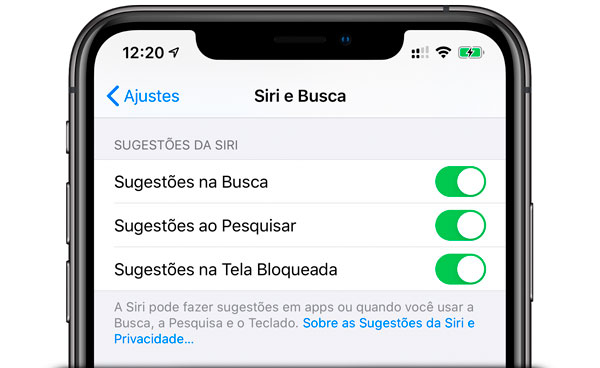 Sugestões da Siri
