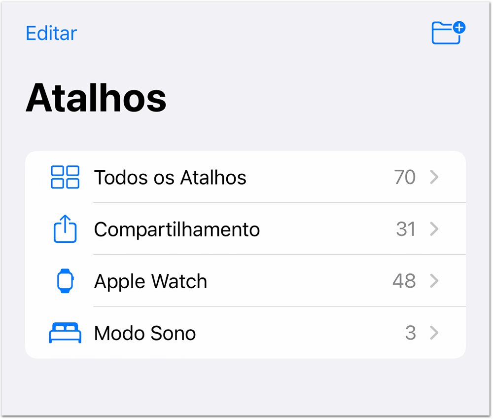 iOS 14 Atalhos Pastas
