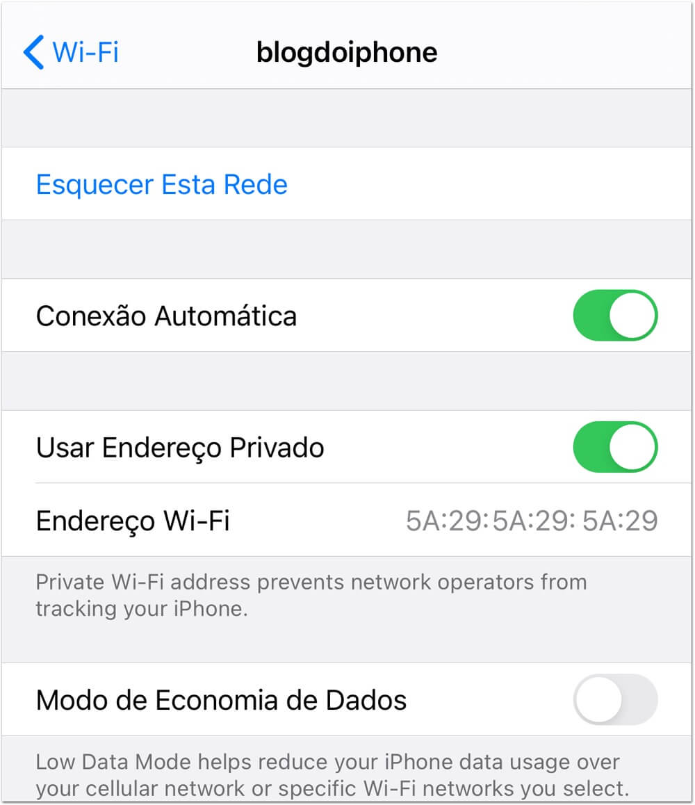 iOS 14 Endereço Privado Wi FI