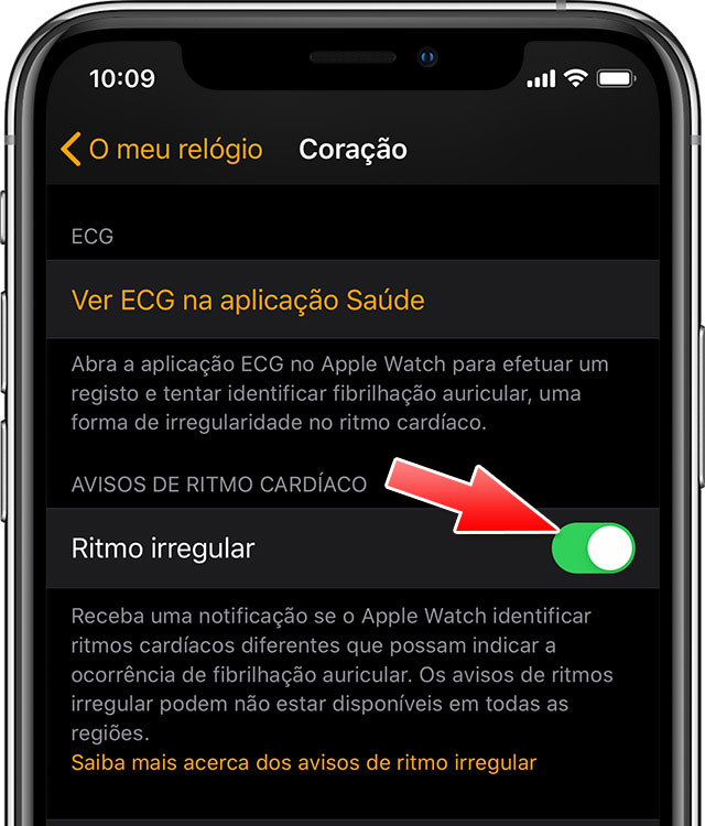 Avisos de ritmo cardíaco irregular no Apple Watch