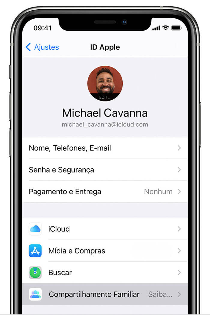 Como configurar compartilhamento familiar