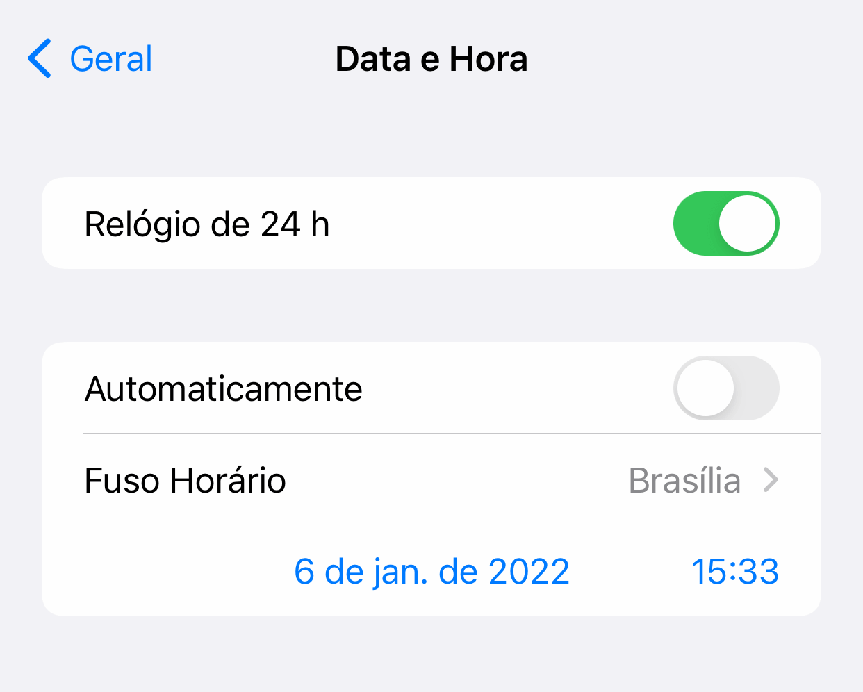 Fuso horário bloqueado