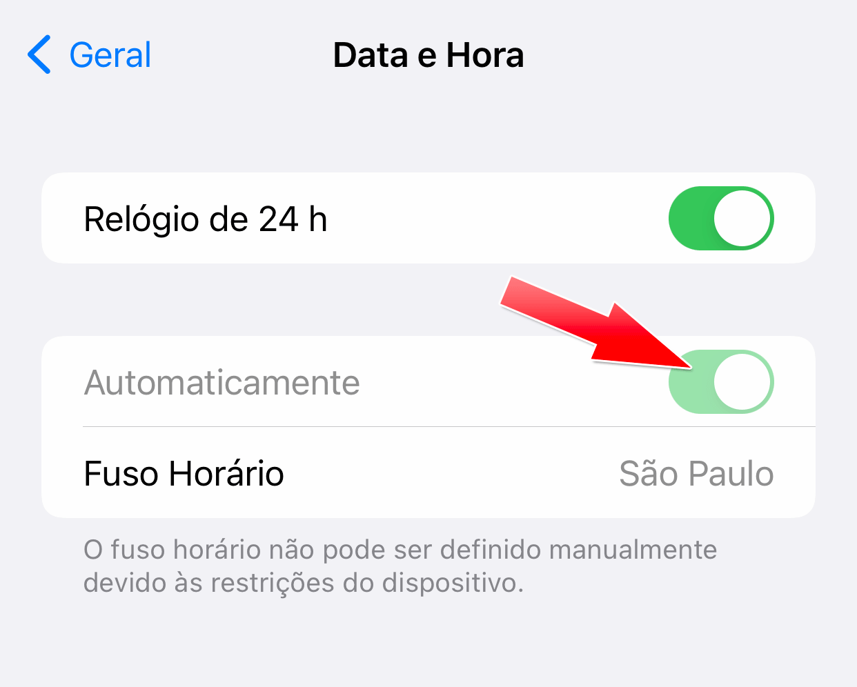 Fuso horário bloqueado
