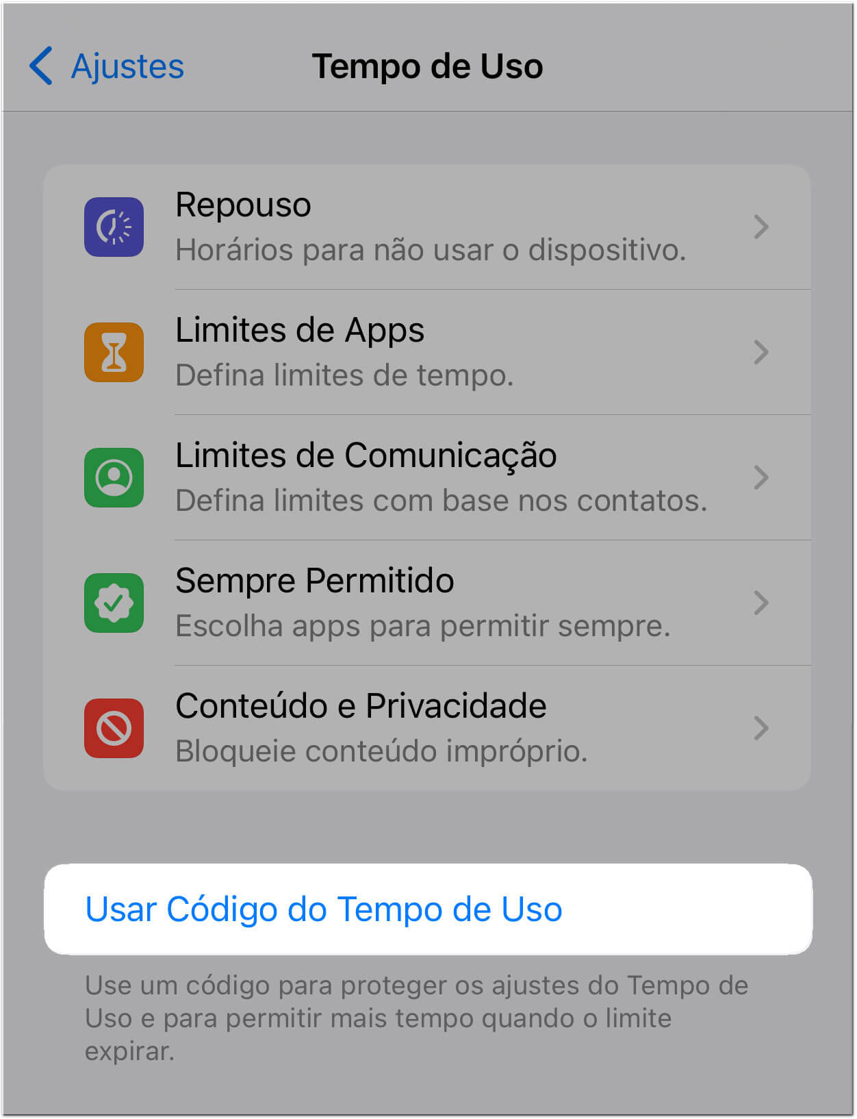 Tempo de Uso