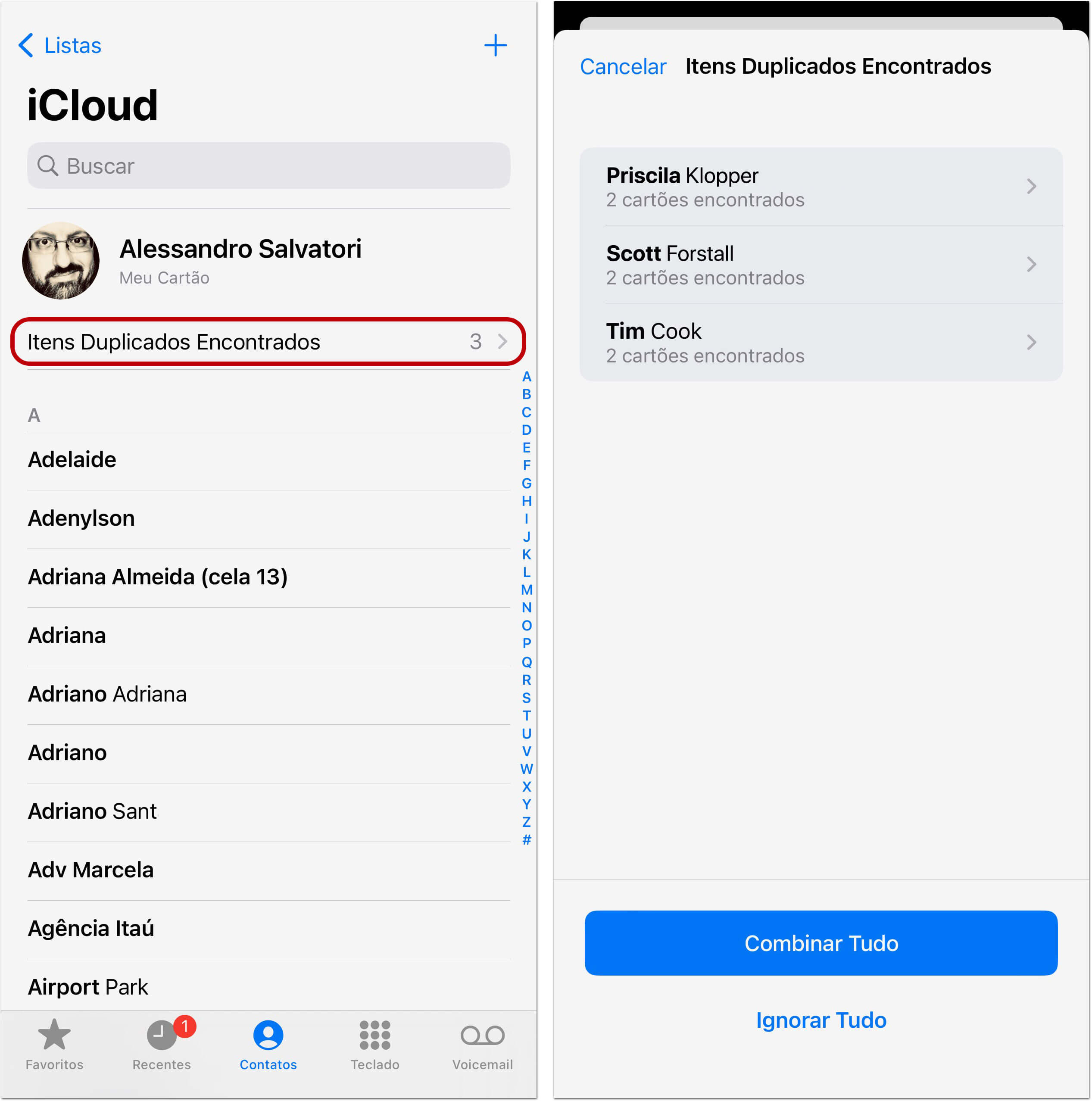 como remover contatos duplicados iPhone