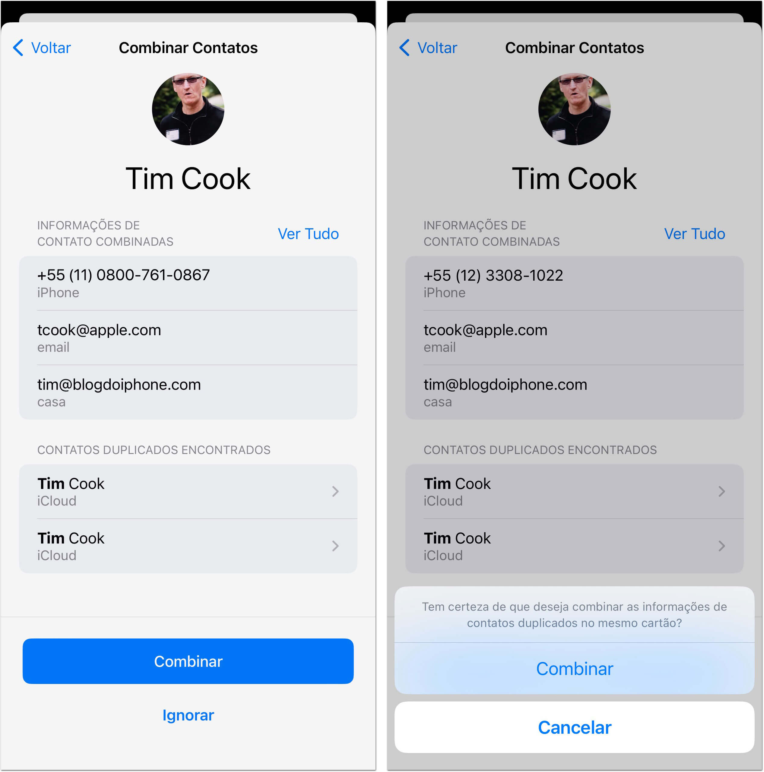 como remover contatos duplicados iPhone