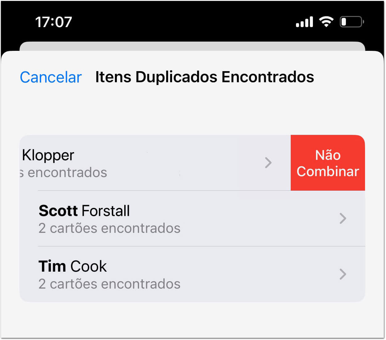 como remover contatos duplicados iPhone