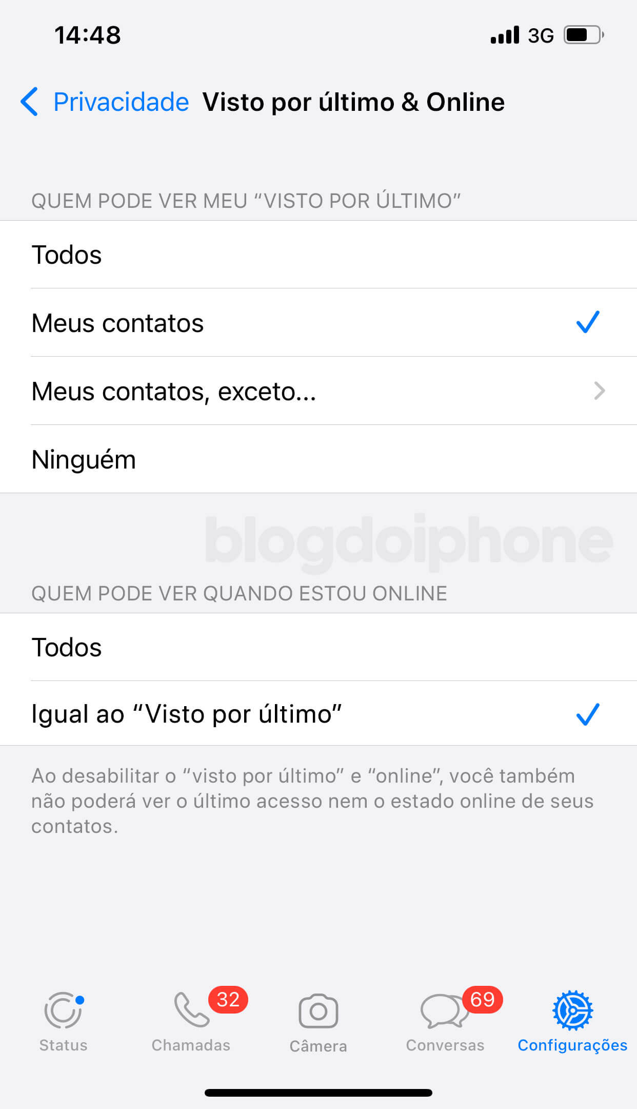 esconder status online whatsapp