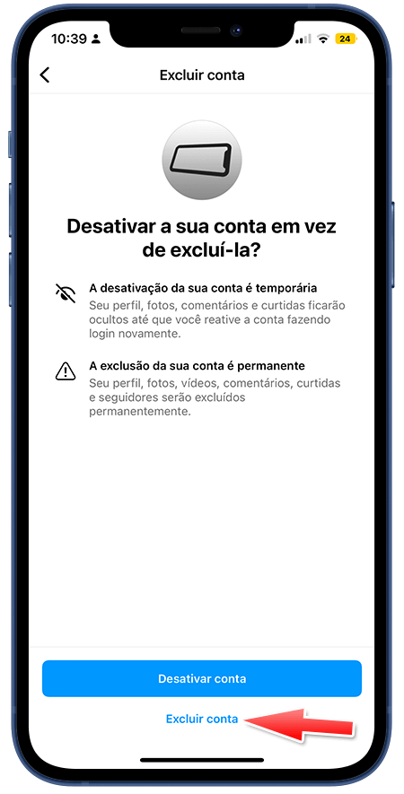Excluir conta do Instagram