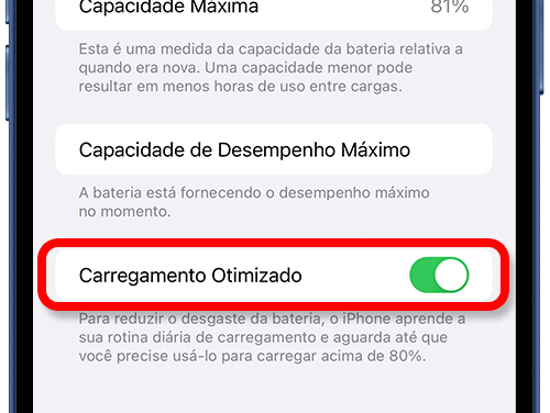 carregamento otimizado iPhone