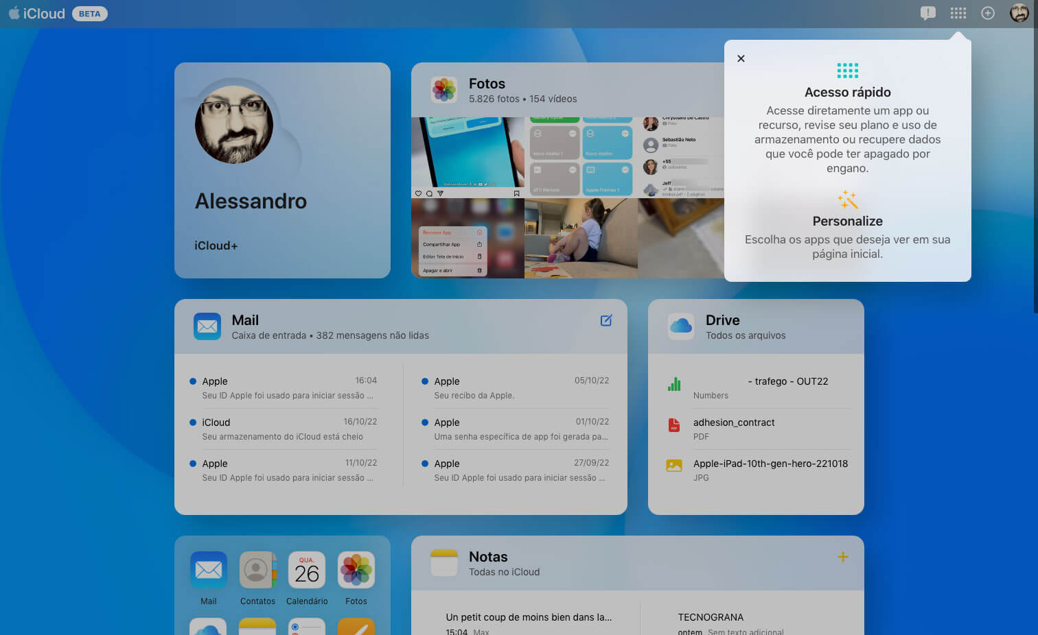novo iCloud design na web