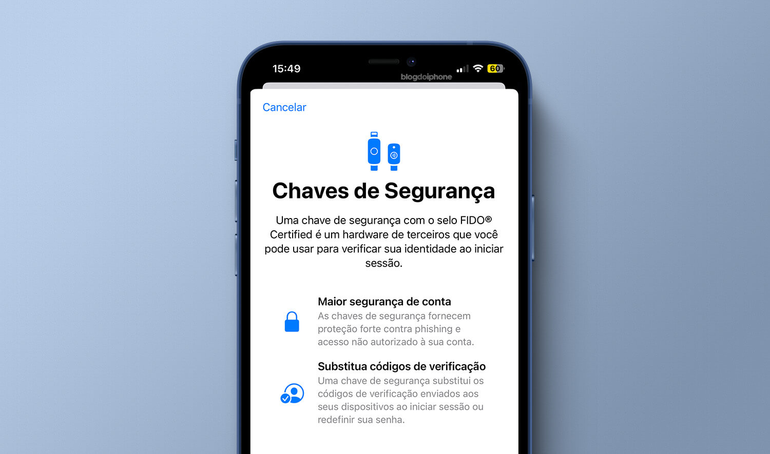 Chave física de Segurança iOS 16.3