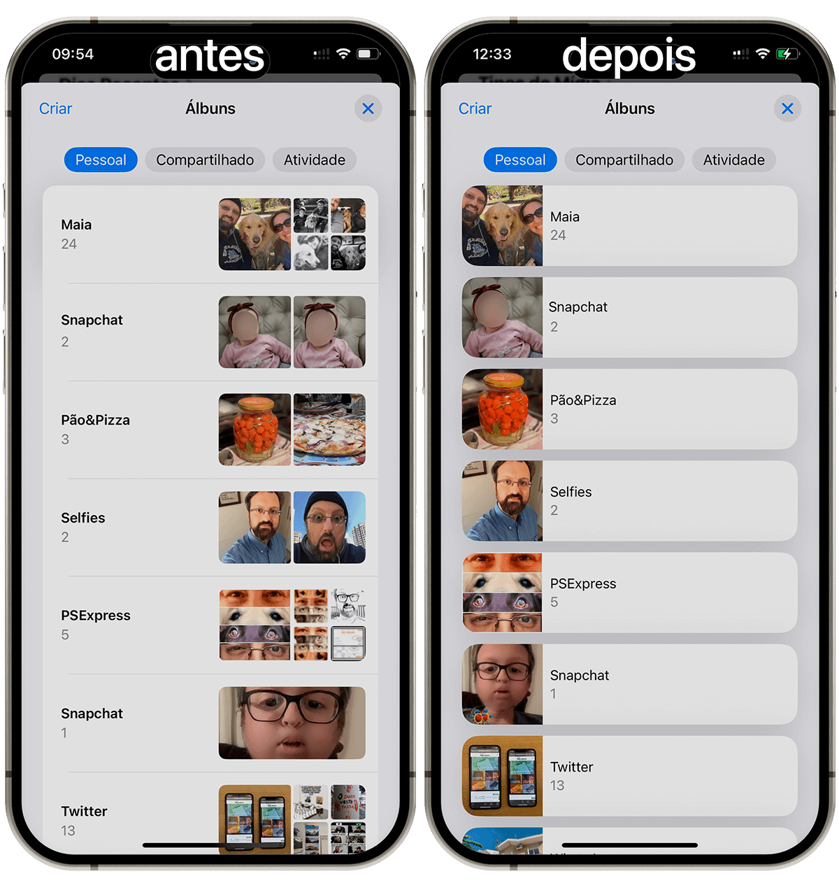 iOS 18 Visualização de álbuns de fotos