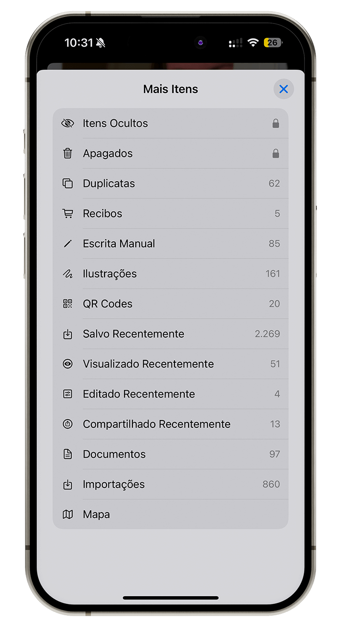 iOS 18 Fotos Itens